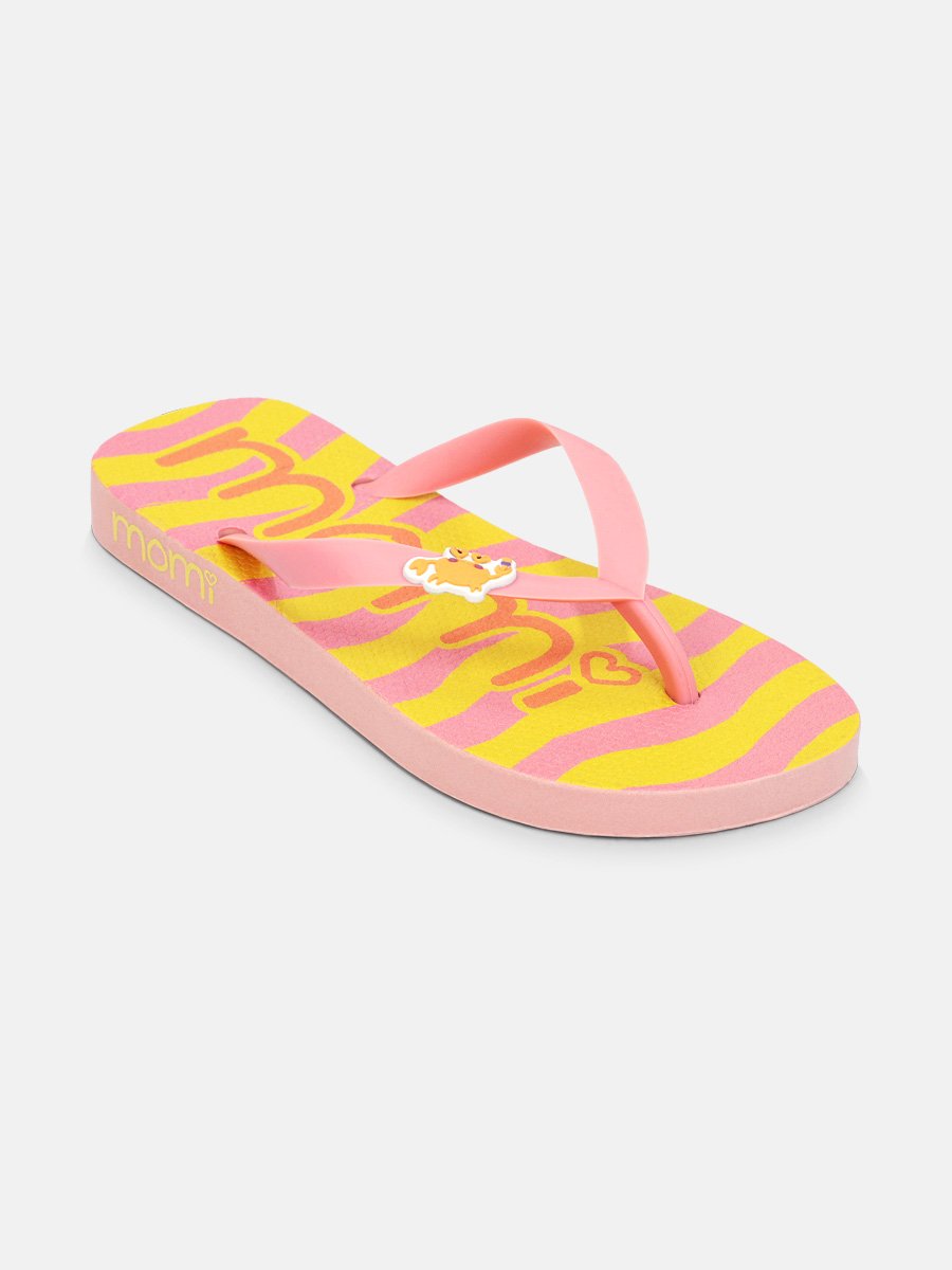 Girl's Neon Pink Striped Slipper