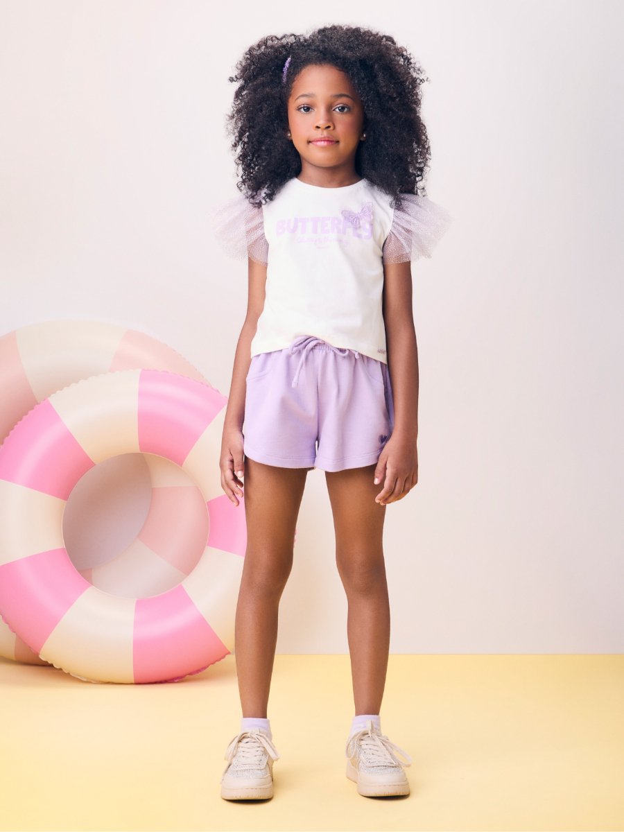 Lilac Sweatshirt Shorts with Embroidery