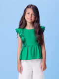 Green Blouse with Floral Ruffle