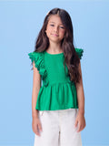 Green Blouse with Floral Ruffle