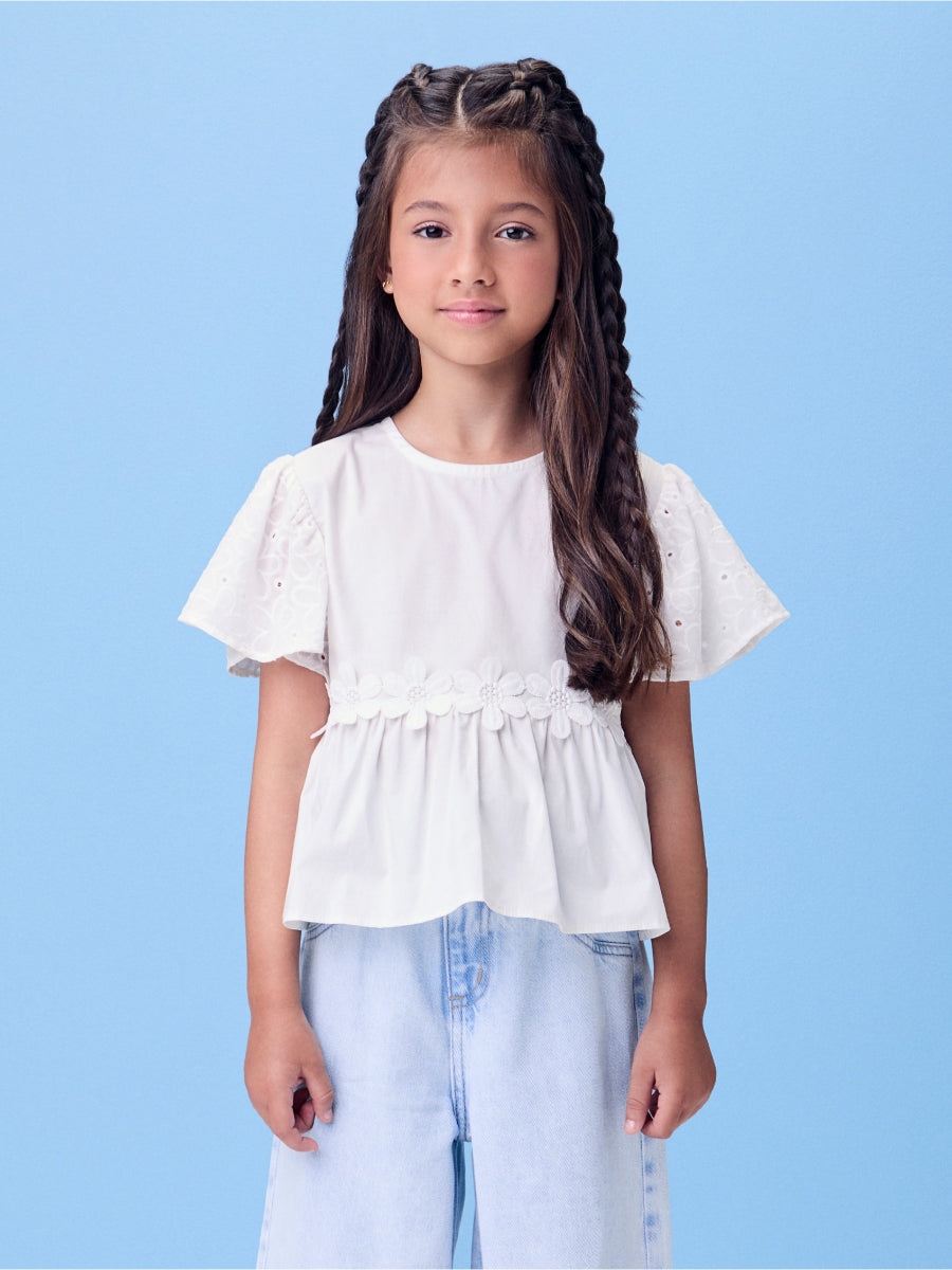 Off Blouse with Laise Sleeves