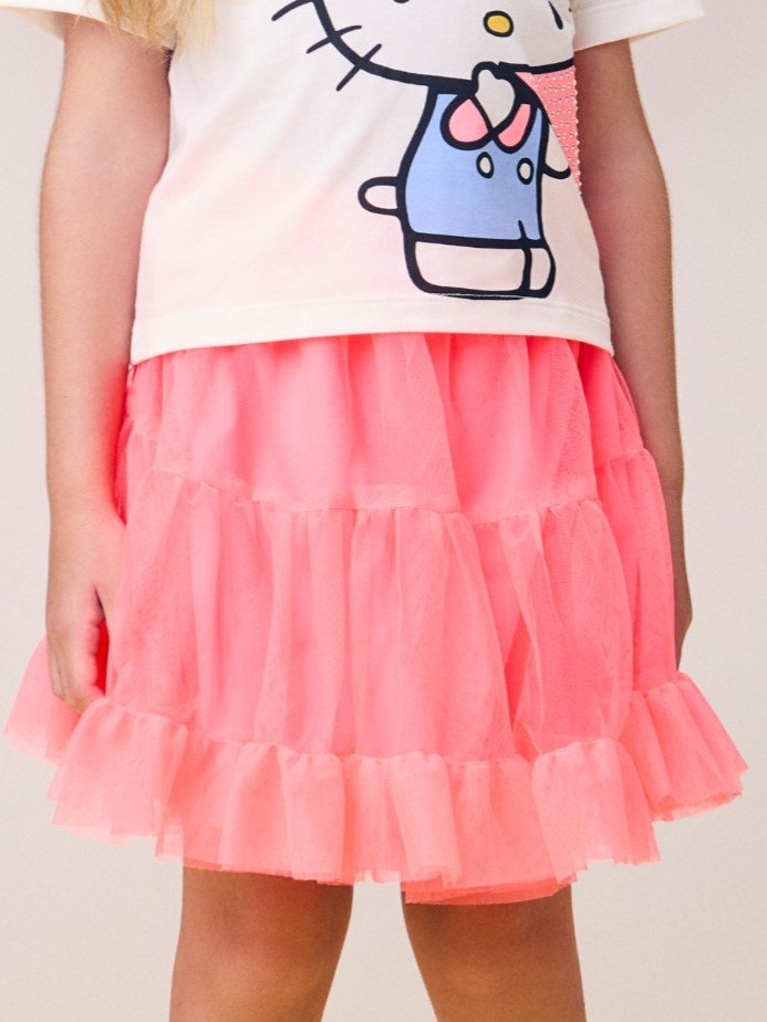 Neon Pink Tulle Ruffle Skirt