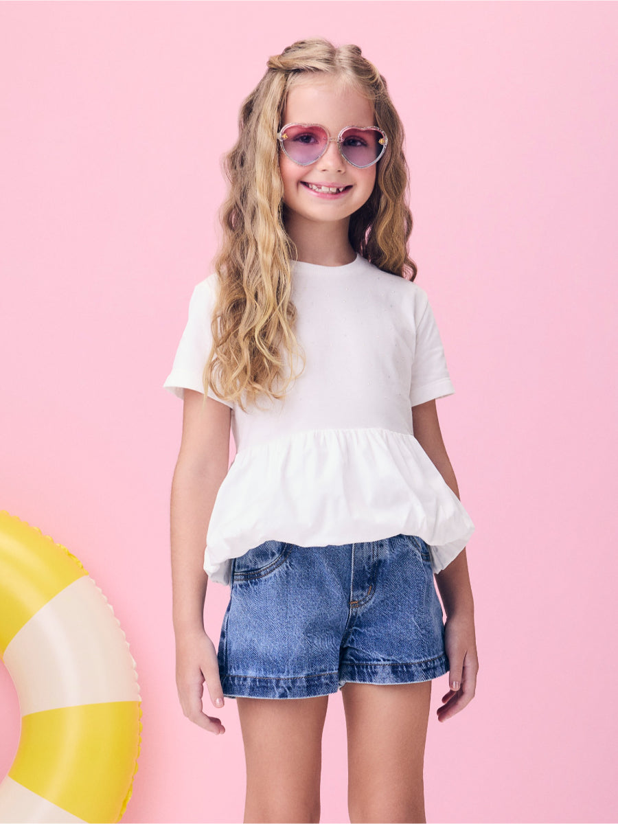 Off Balloon Blouse with Rhinestones