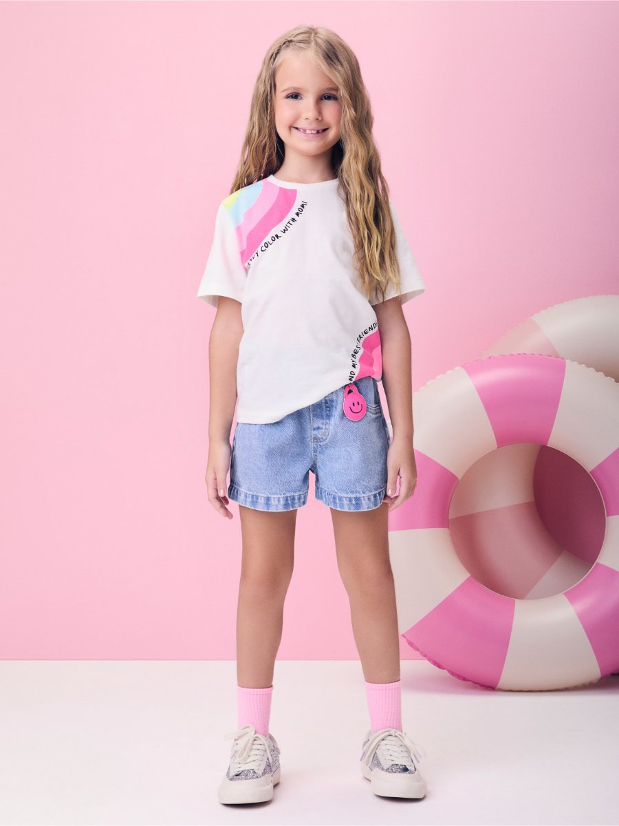 Denim Shorts with Smile Pendant