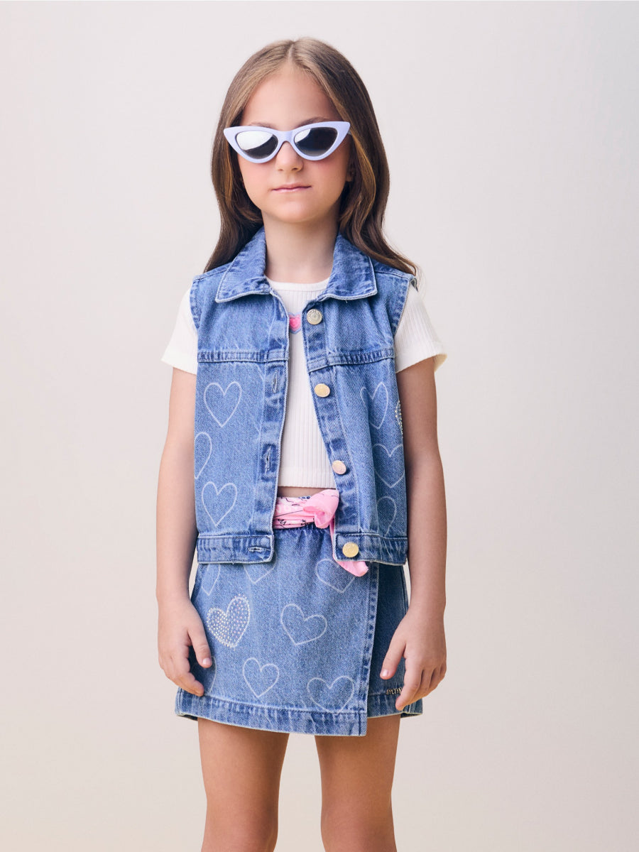 Denim Vest with Hearts and Rhinestones