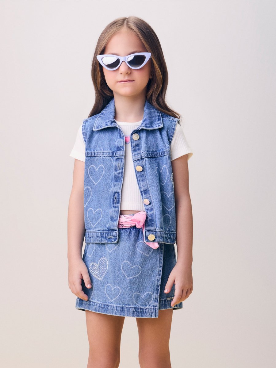 Denim Vest with Hearts and Rhinestones