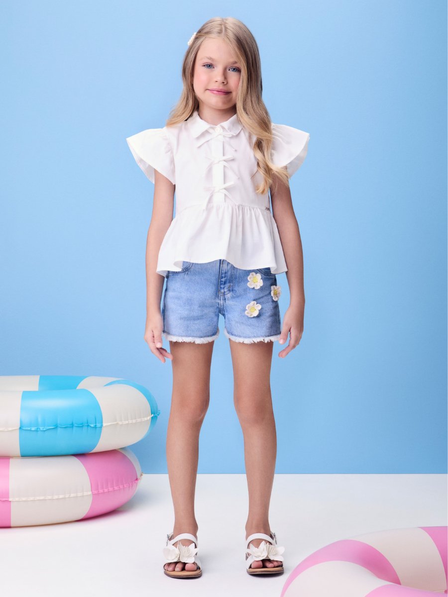 Off Tricoline Shirt with Bows