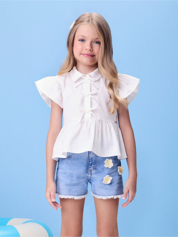Off Tricoline Shirt with Bows