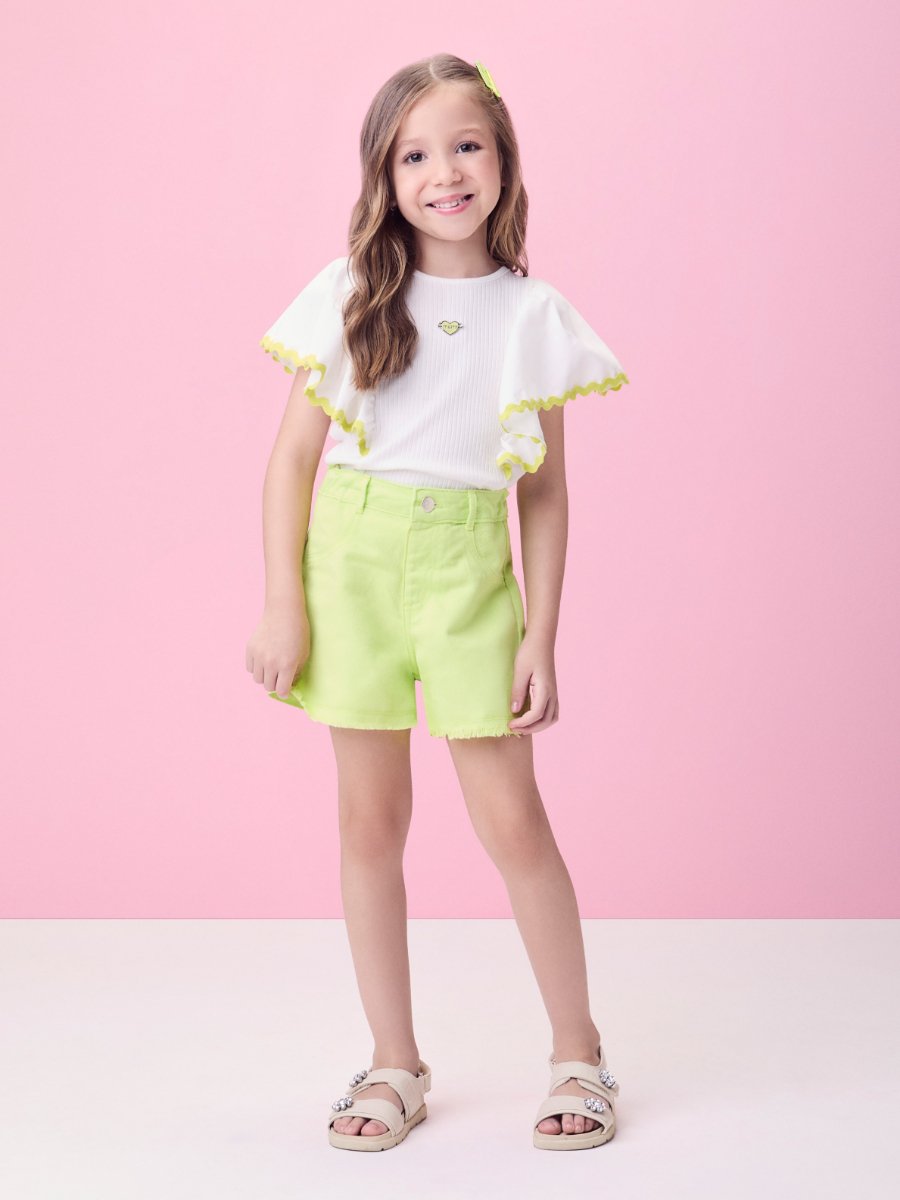 Melon Green Frayed Twill Shorts