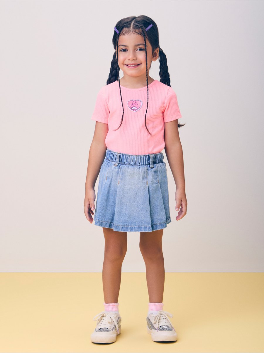 Denim Skirt Shorts with Pleats