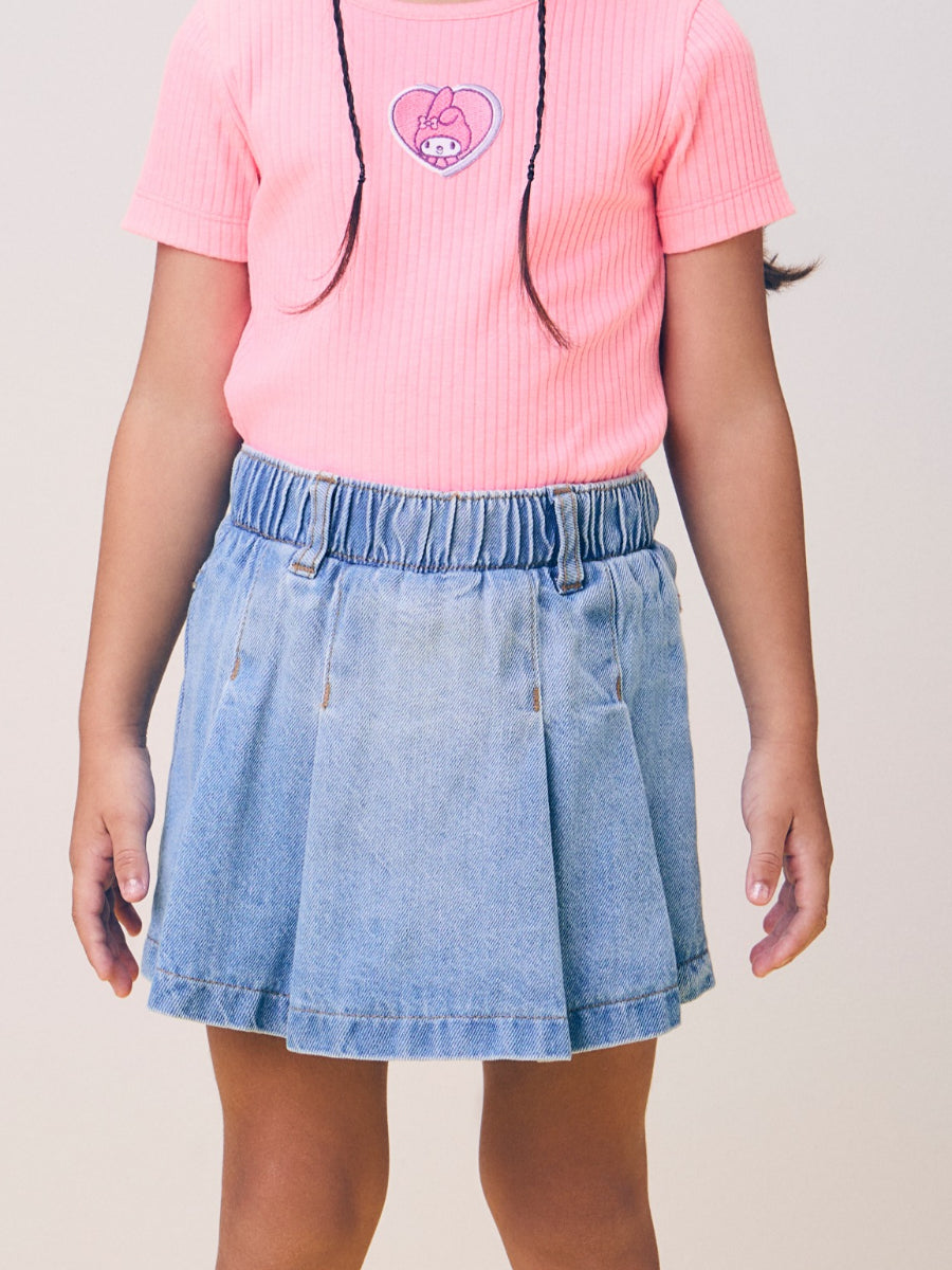 Denim Skirt Shorts with Pleats