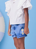 Jeans Shorts with Flower Embroidery