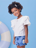 Off Blouse with Flower Embroidery