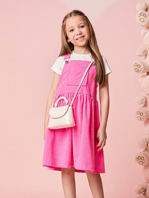 Momi Girls' Pinafore Dress – Pink Velvet