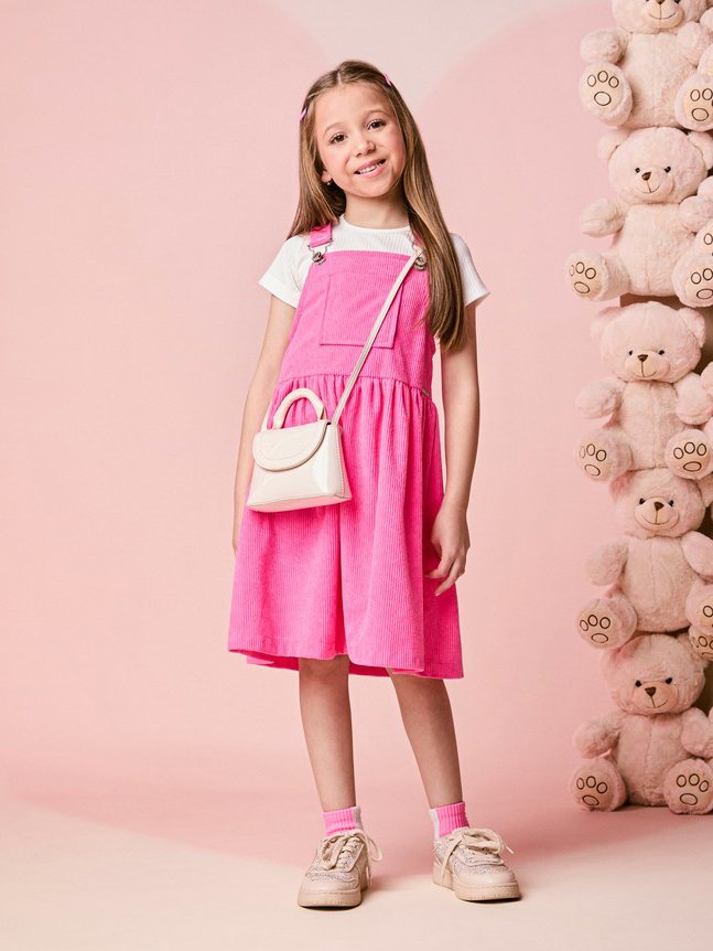 Momi Girls' Pinafore Dress – Pink Velvet