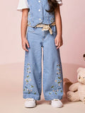 Girls Jeans with Floral Embroidery