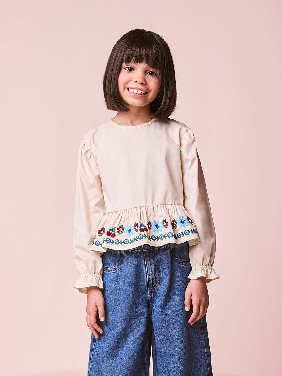 Girls Blouse with Floral Embroidery