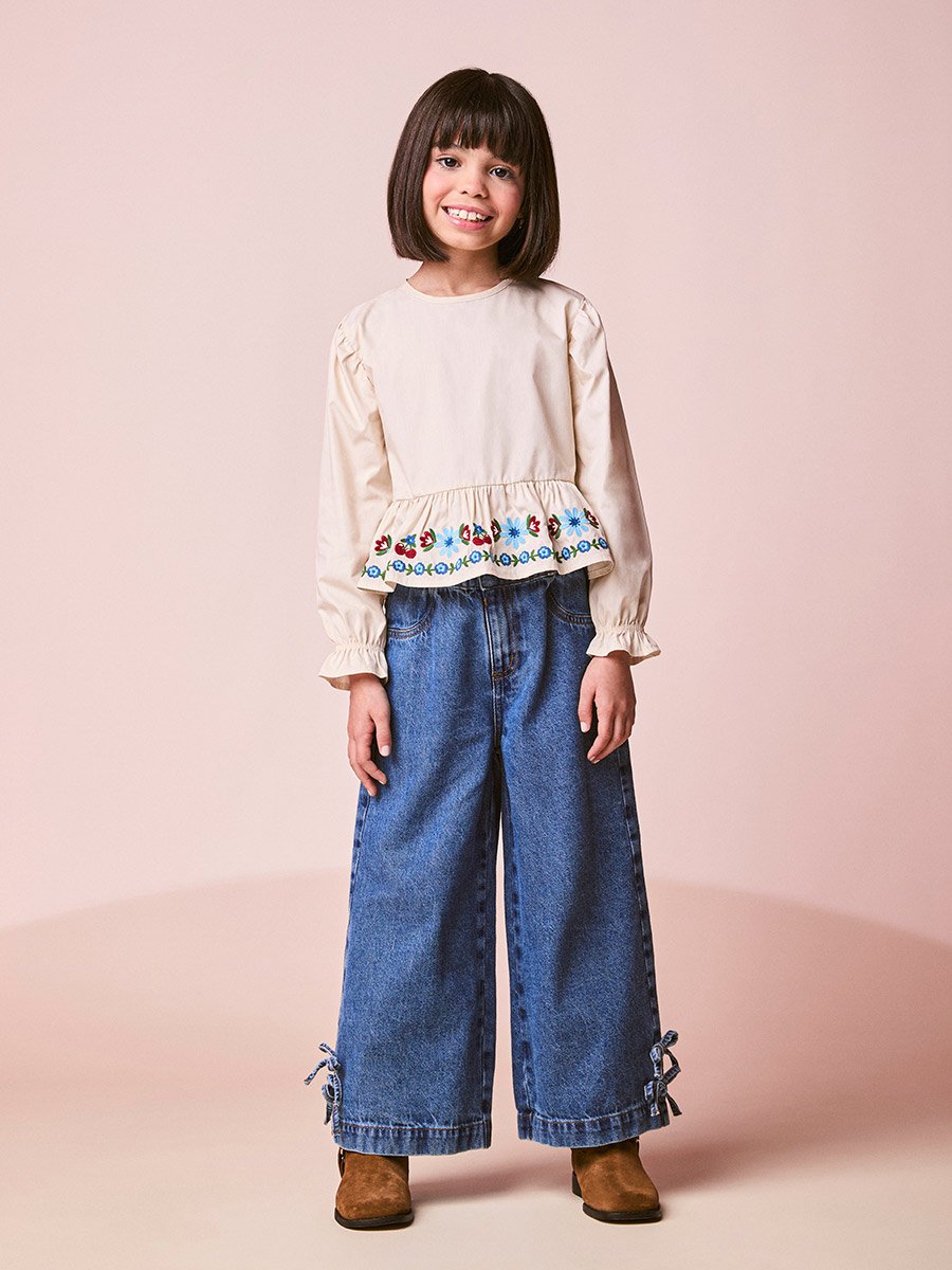 Girls Blouse with Floral Embroidery