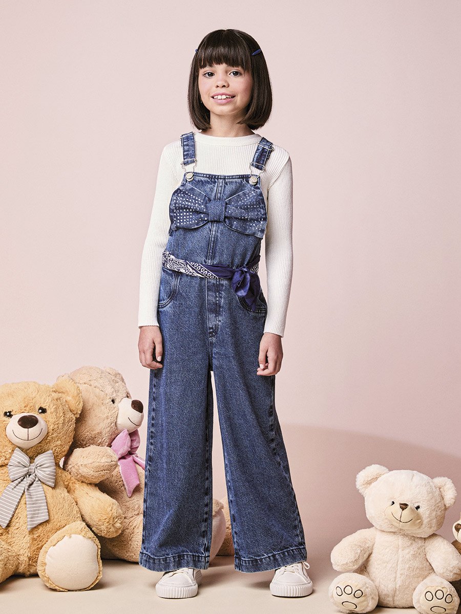 Girls Denim Overalls with Bow