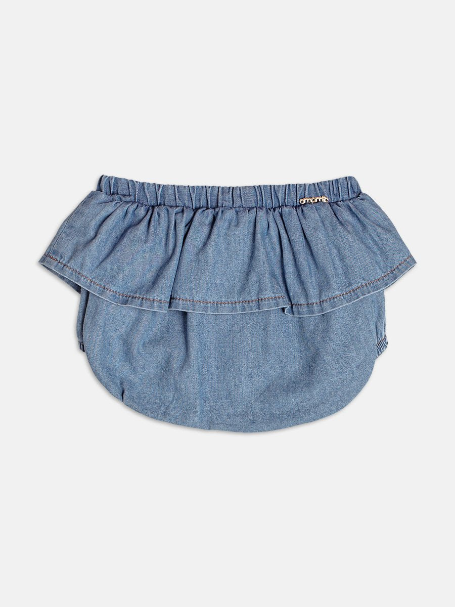 Jeans Shorts with Ruffles and Bow