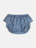 Jeans Shorts with Ruffles and Bow