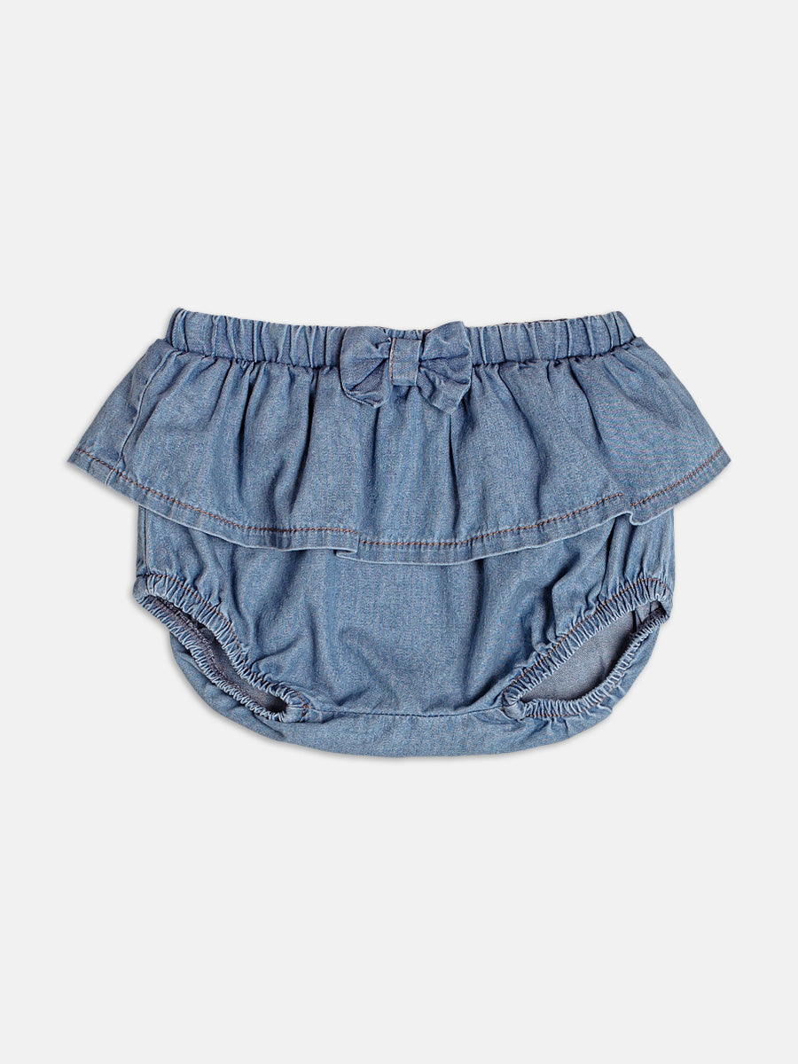 Jeans Shorts with Ruffles and Bow