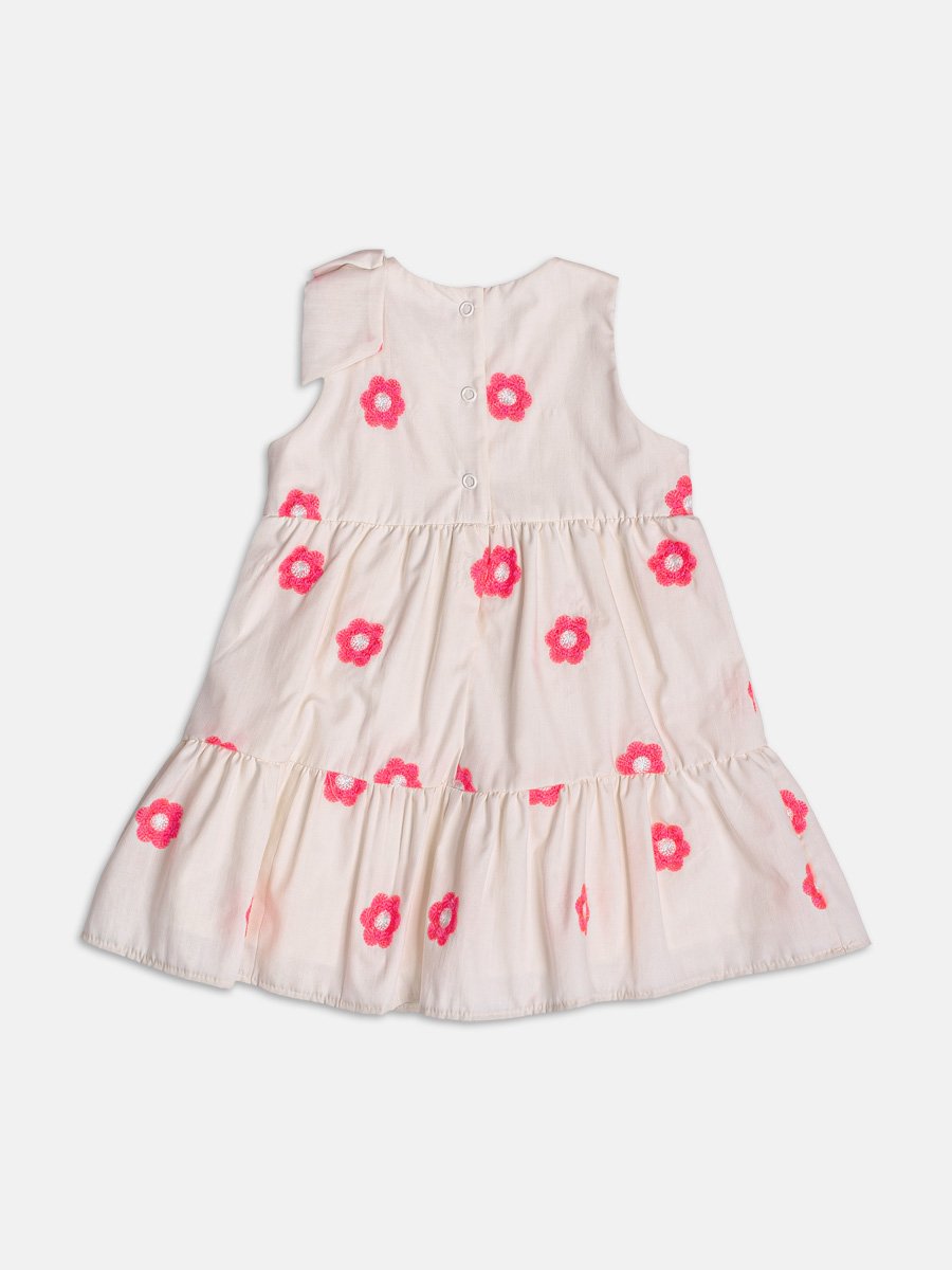 Off Dress with Embroidered Flowers