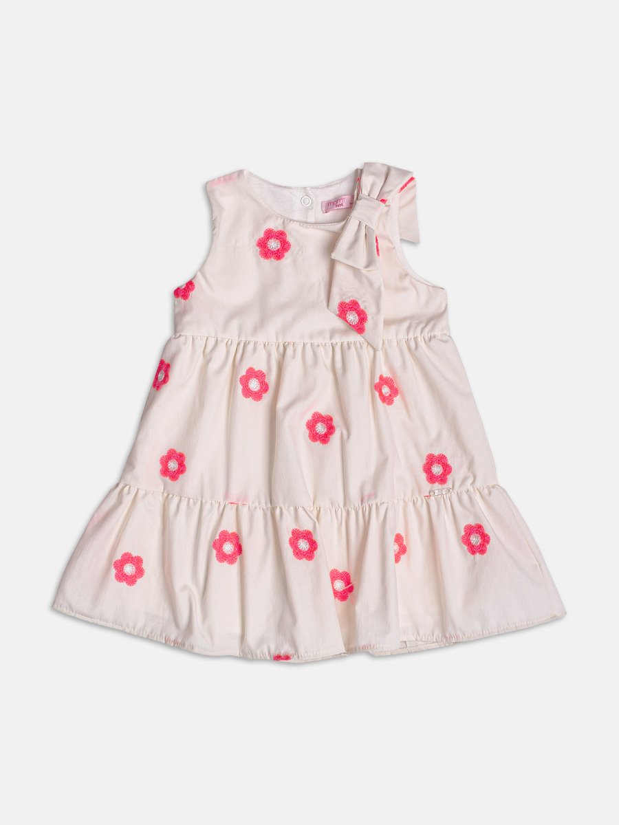 Off Dress with Embroidered Flowers