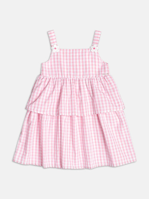 Checkered Dress with Flower Patch