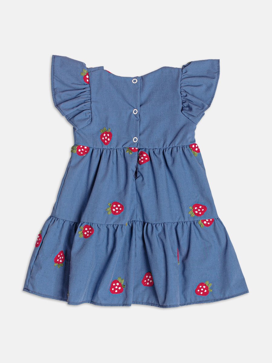 Blue Dress with Strawberry Embroidery