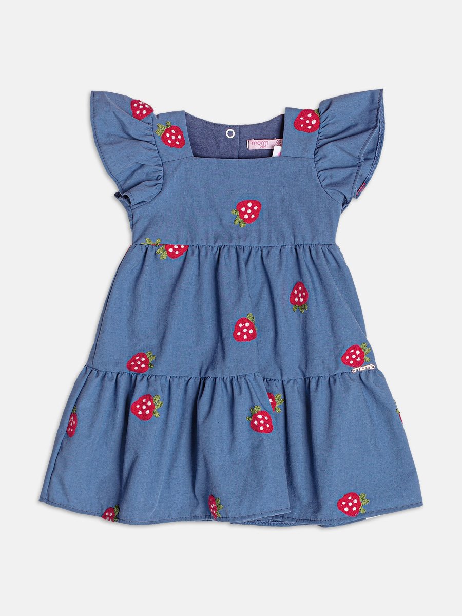 Blue Dress with Strawberry Embroidery