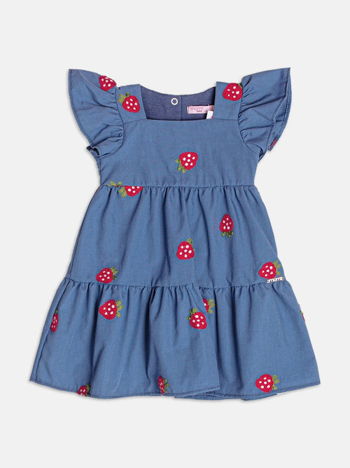 Blue Dress with Strawberry Embroidery