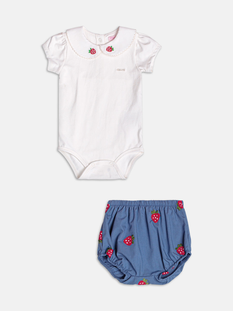 Blue Set with Strawberry Embroidery