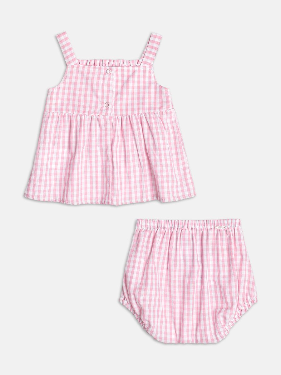 Pink Vichy Gingham Set with Flower Patch