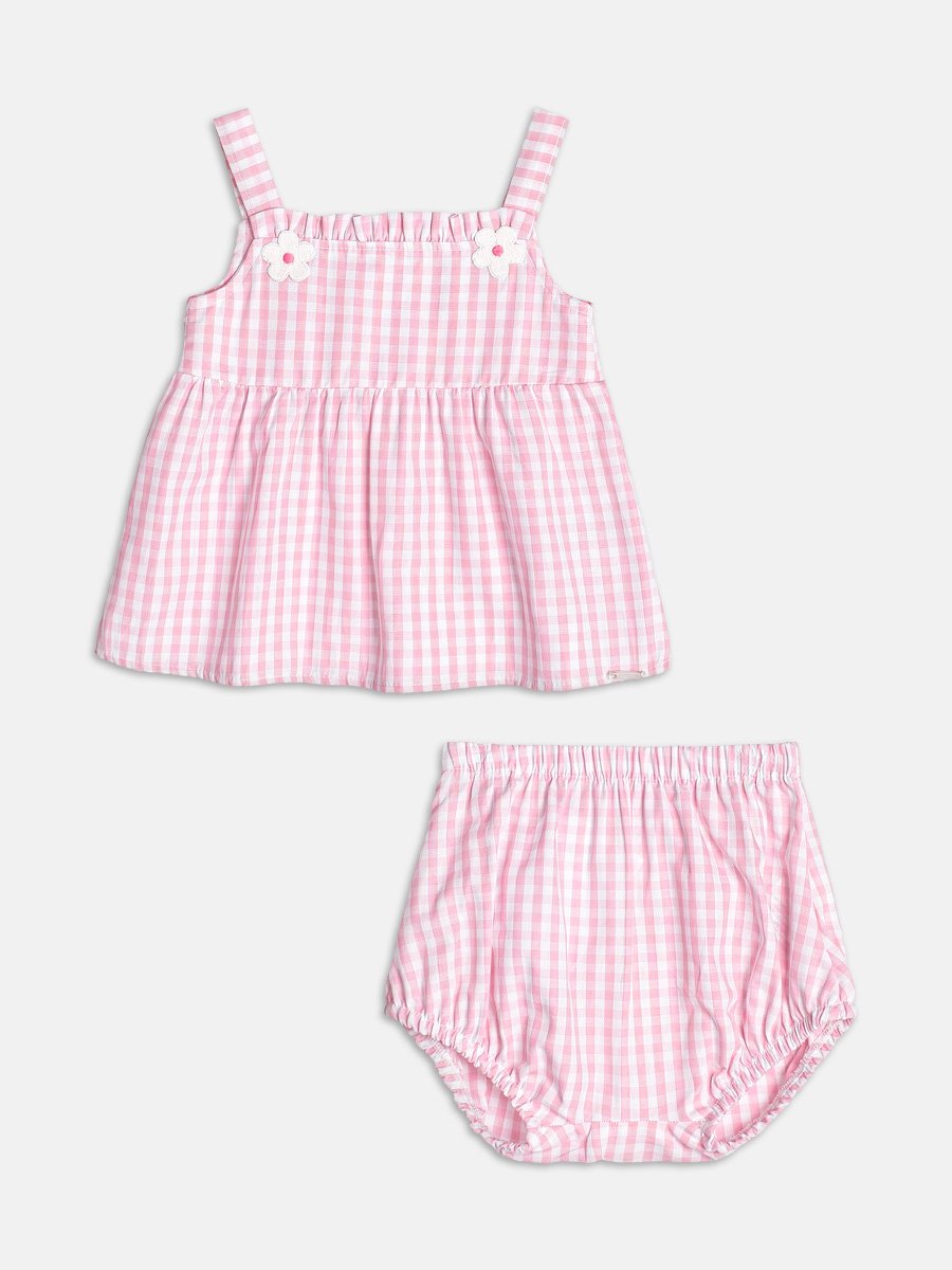 Pink Vichy Gingham Set with Flower Patch