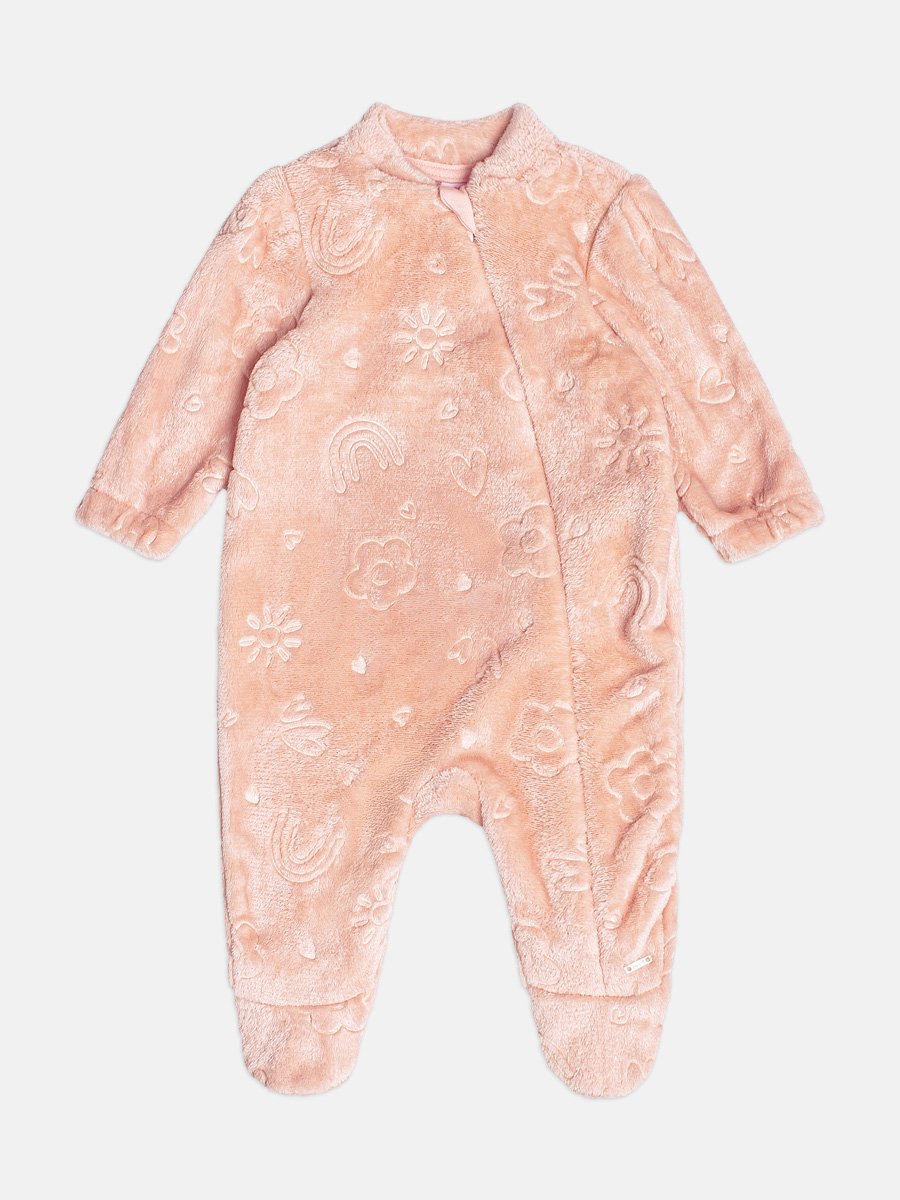 Girls Heart Print Plush Romper
