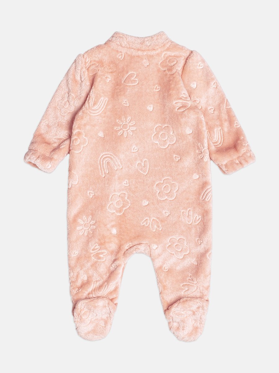 Girls Heart Print Plush Romper
