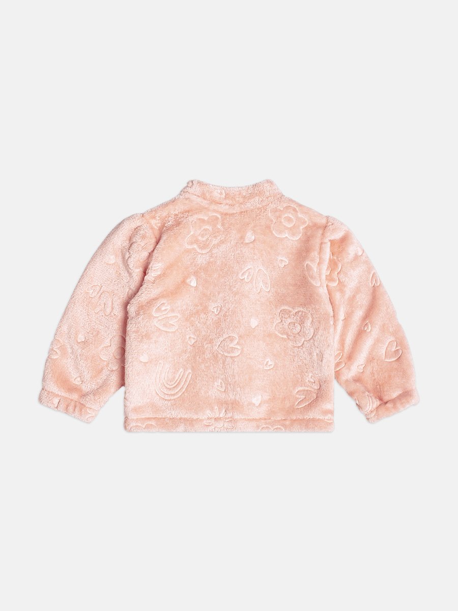 Girls Heart Print Plush Coat