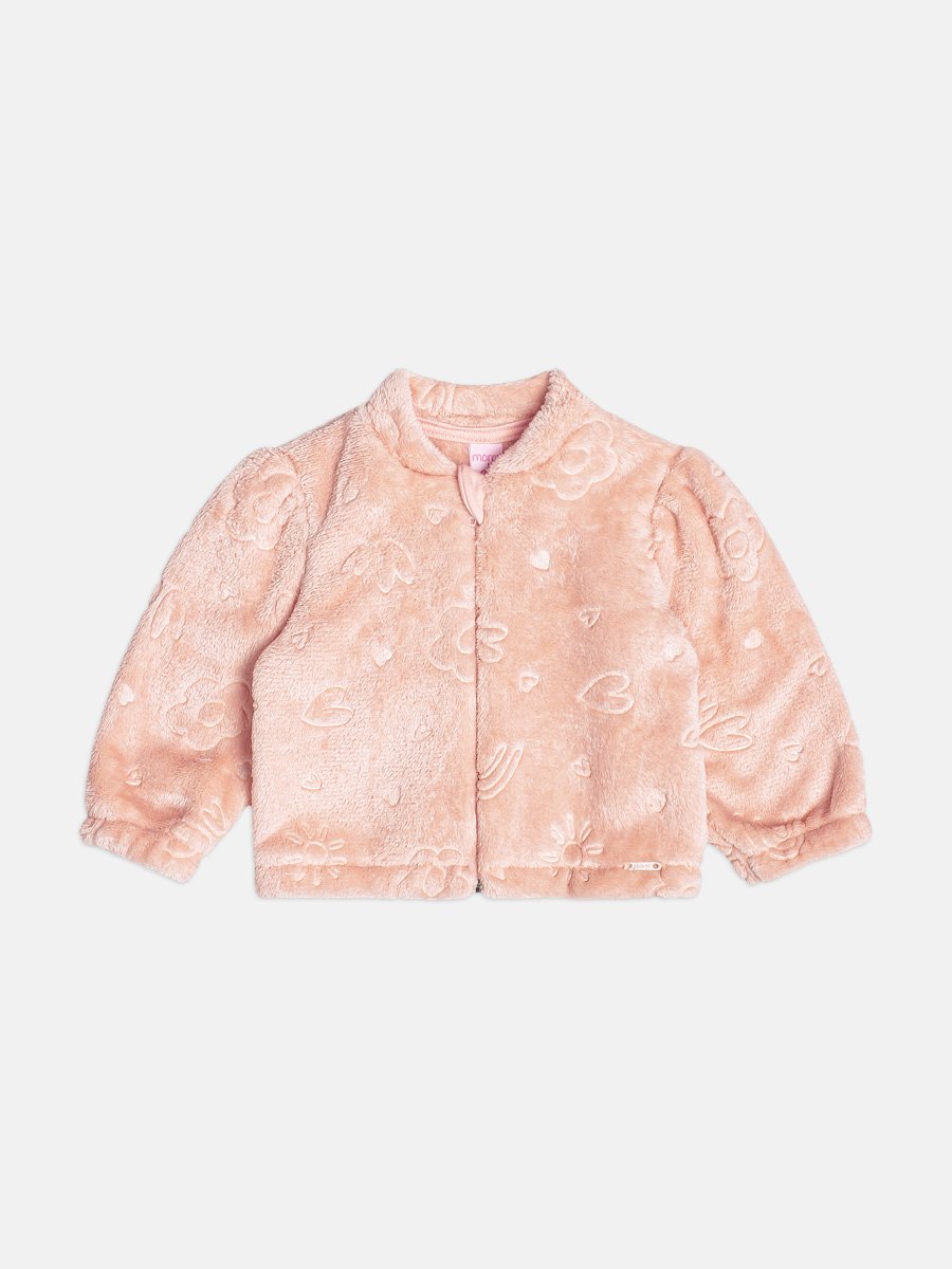 Girls Heart Print Plush Coat