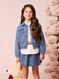 Girls Striped Denim Jacket with Buttons