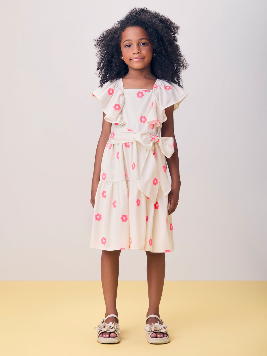 Tricoline Dress with Neon Flowers