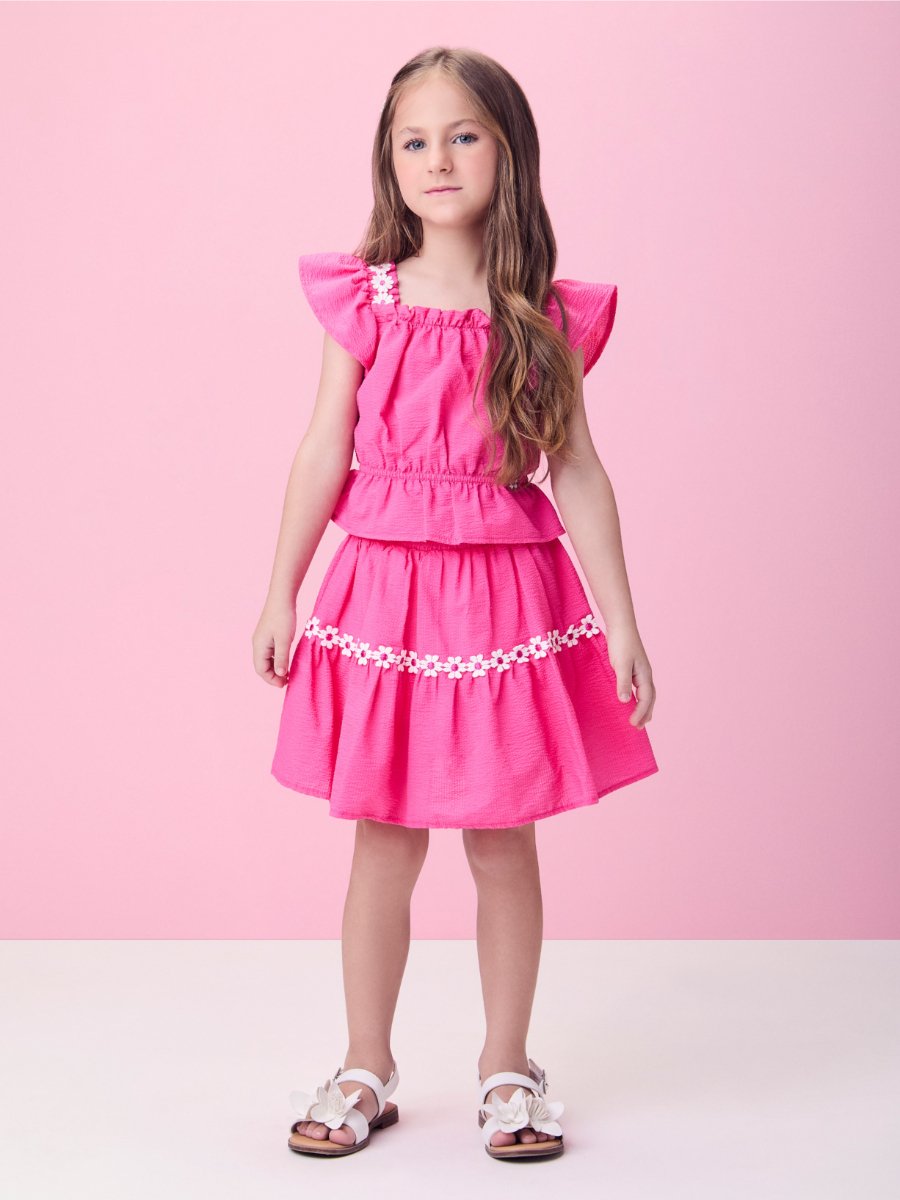Pink Ruched Set with Flowers