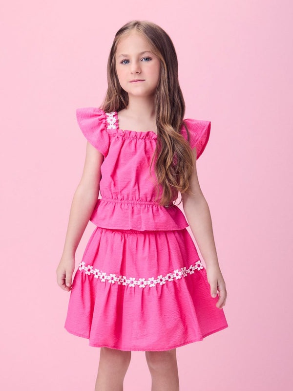 Pink Ruched Set with Flowers