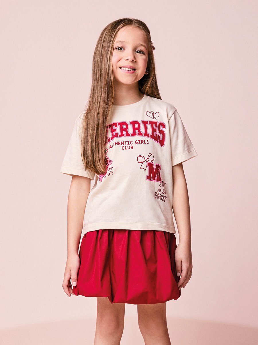 Girls Balloon Skirt Set with Cherry Patch