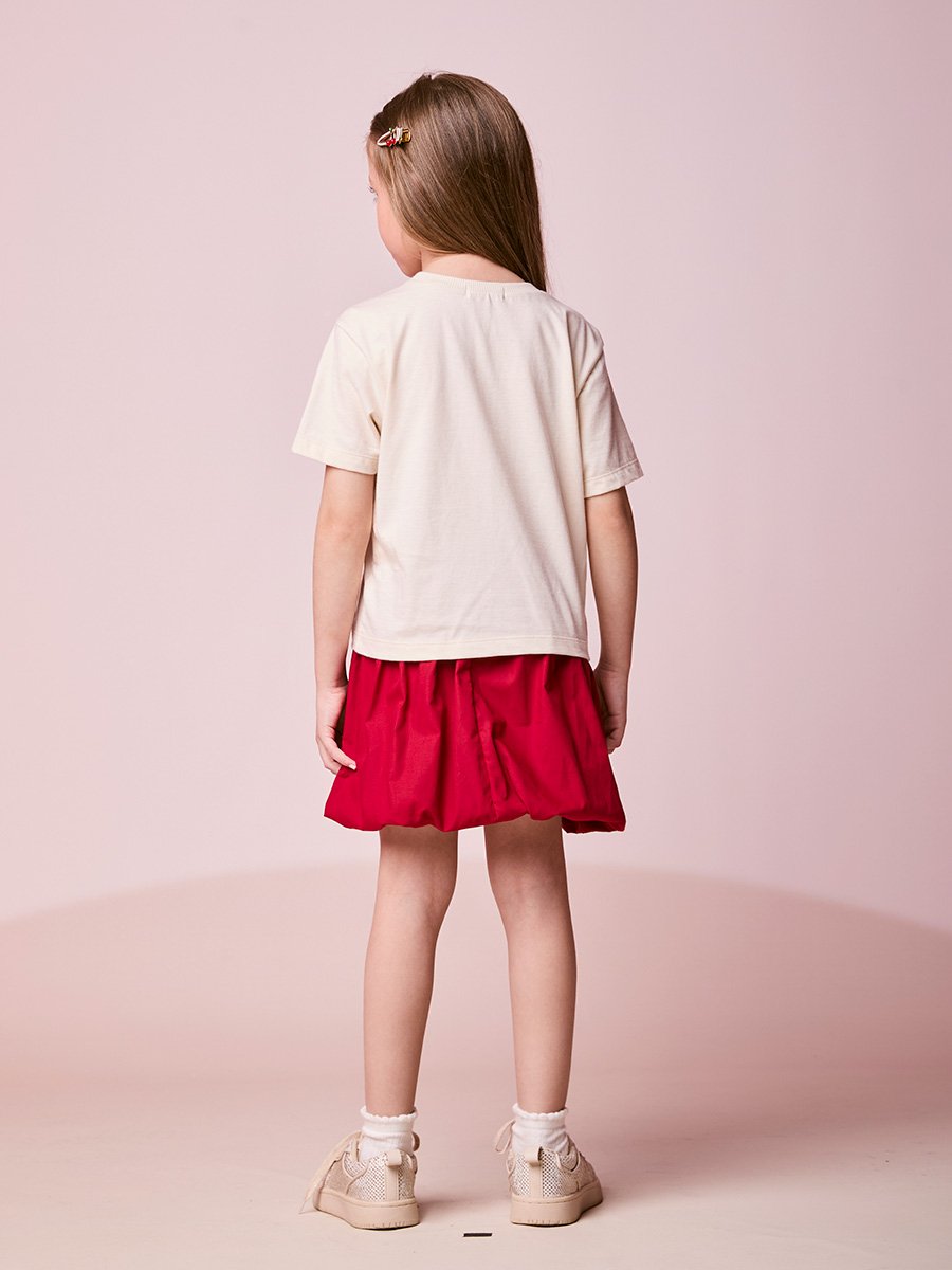 Girls Balloon Skirt Set with Cherry Patch