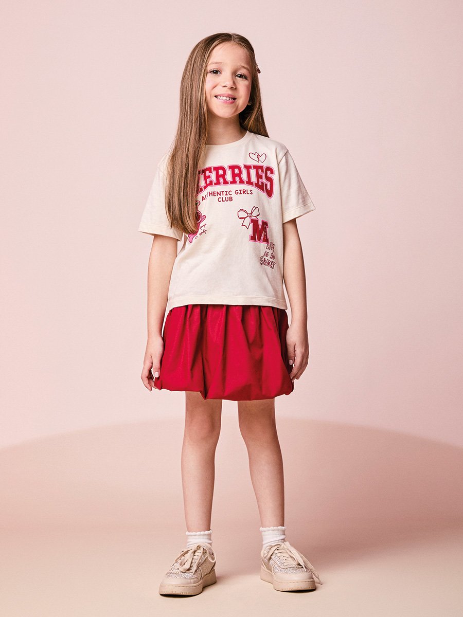 Girls Balloon Skirt Set with Cherry Patch