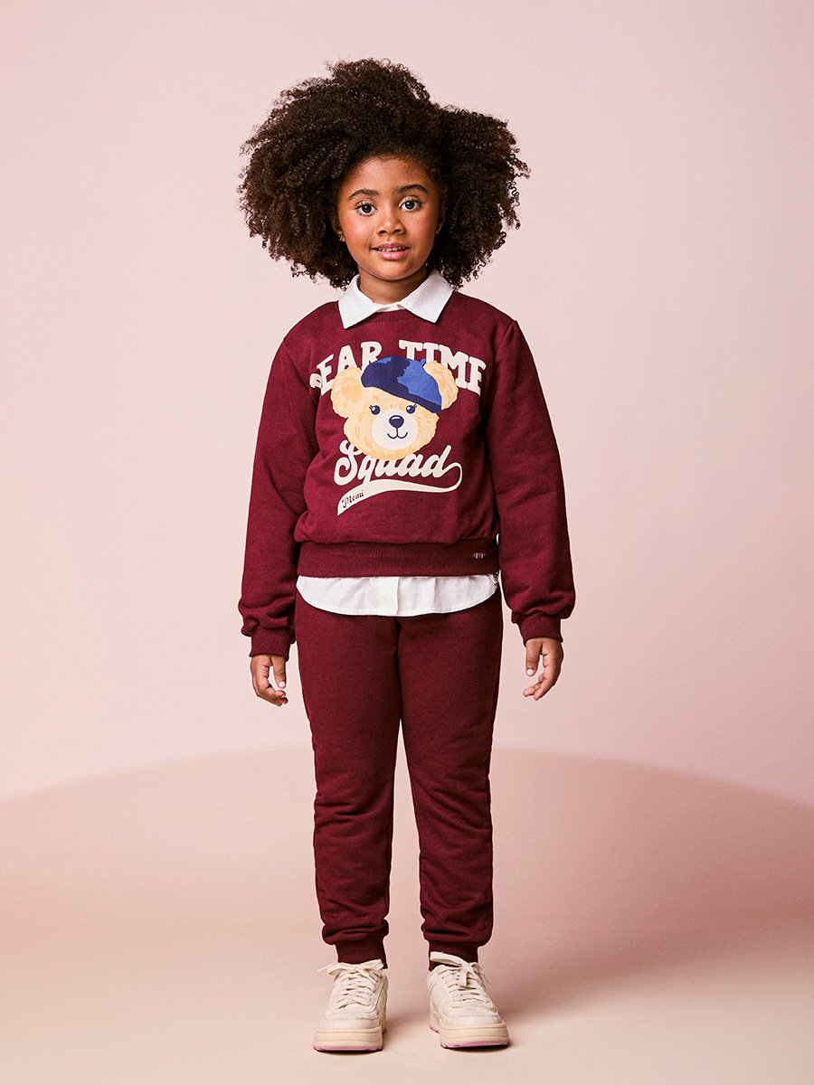 Girls Burgundy Teddy Bear Sweatsuit Set