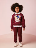 Girls Burgundy Teddy Bear Sweatsuit Set