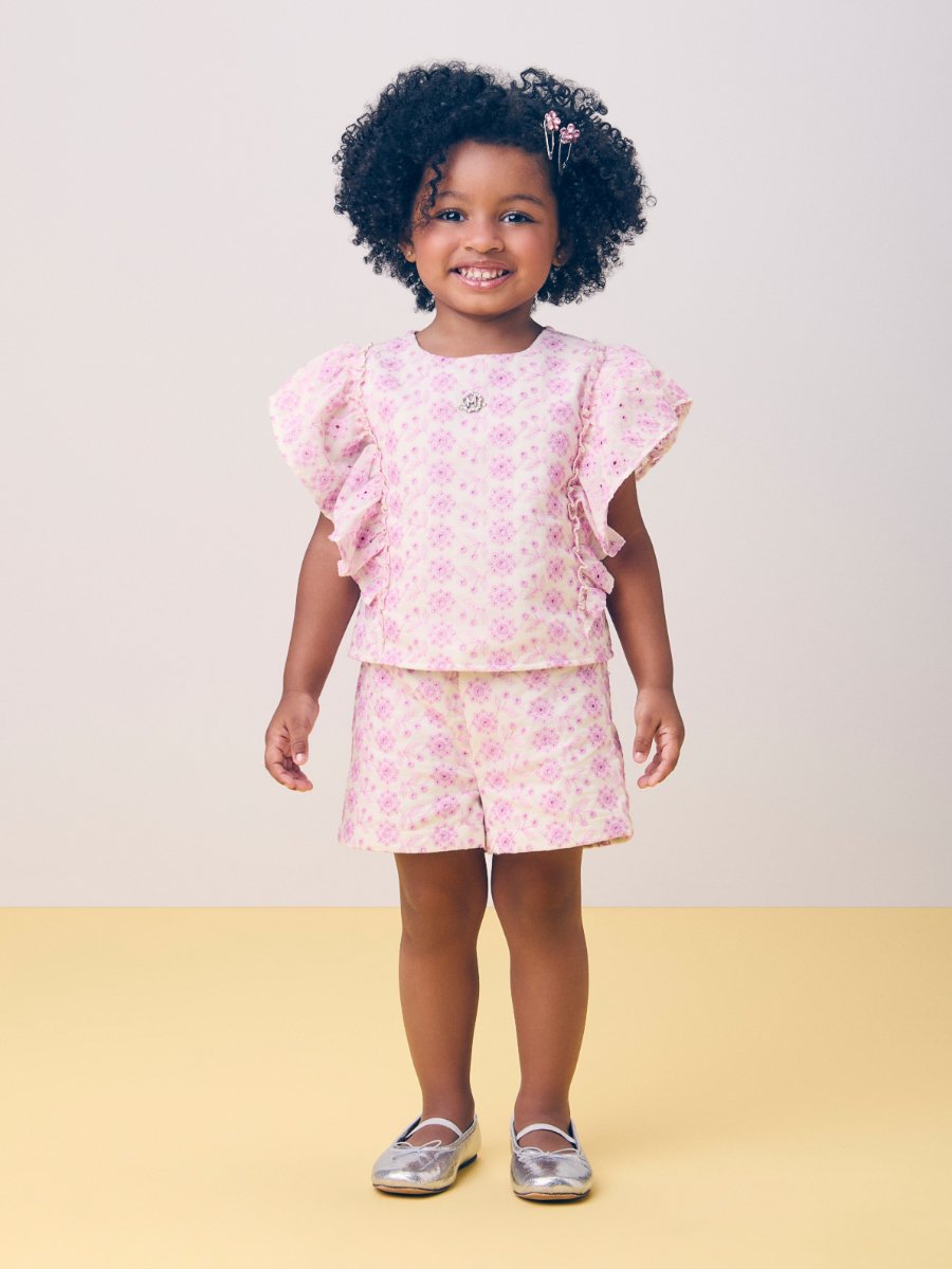Girls Eyelet Set with Floral Arabesque