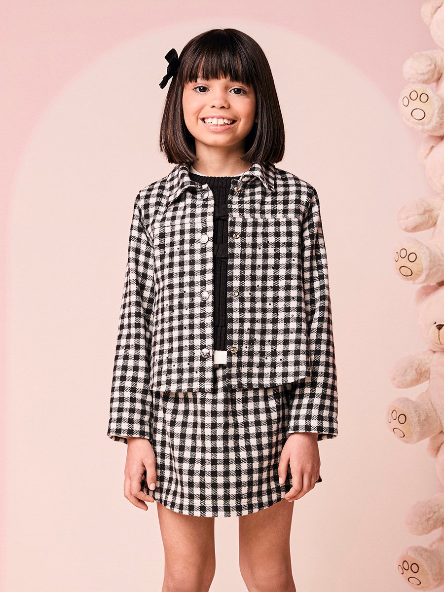 Children's Girl's Plaid Tweed Jacket with Rhinestones